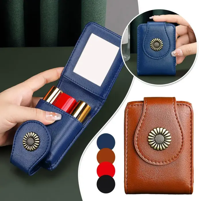 Mini trousse à cosmétiques avec miroir en cuir PU