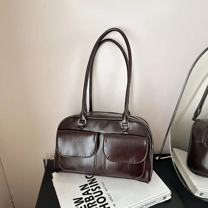 Sac à main de Bowling marron de grande capacité pour femmes, sac à bandoulière rétro coréen INS Styl