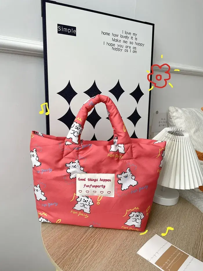 Sacs fourre-tout rembourrés pour femmes, joli dessin animé, fleur douce, petit fourre-tout femme, sa