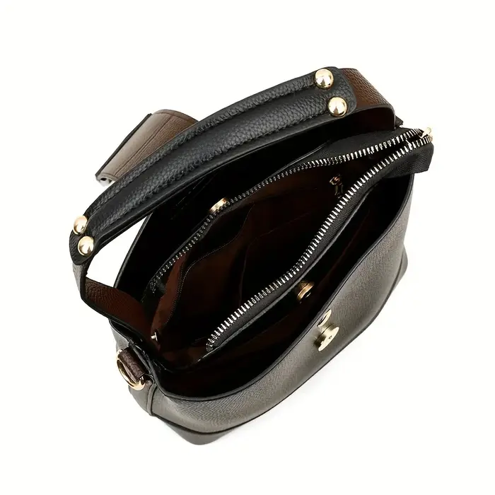 Elegant Solid Color Bucket Bag with Adjustable Shoulder Strap Versatile Crossbody Handbag for Women