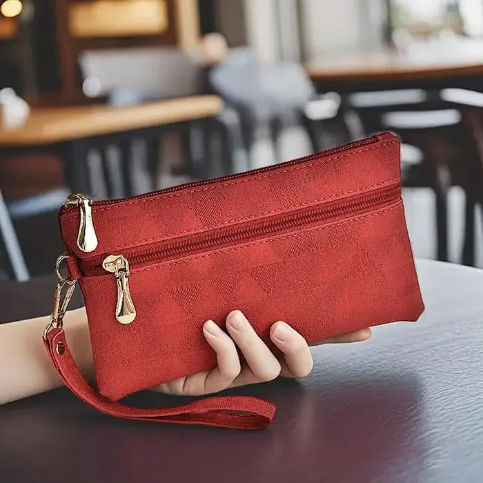 Portefeuilles longs en cuir pour femmes, pochette simple et élégante, sac à main décontracté pour téléphone portable, pochette à fermeture éclair de grande capacité pour dames