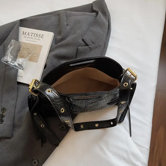 Sac à Main de trajet de mode Sac à bandoulière en cuir de Crocodile noir dame pochette de soirée de créateur couleur