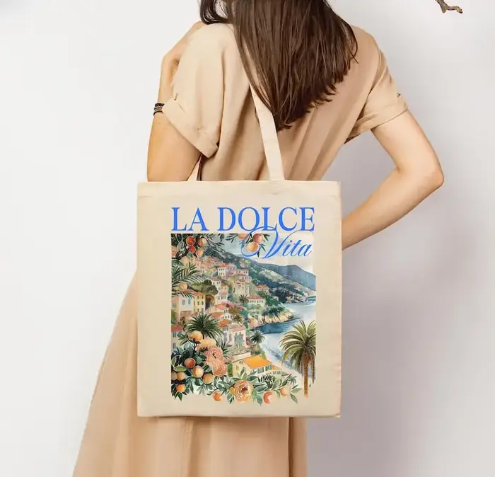 Sac fourre-tout d'art italien vintage Sac en toile La Dolce Vita Style