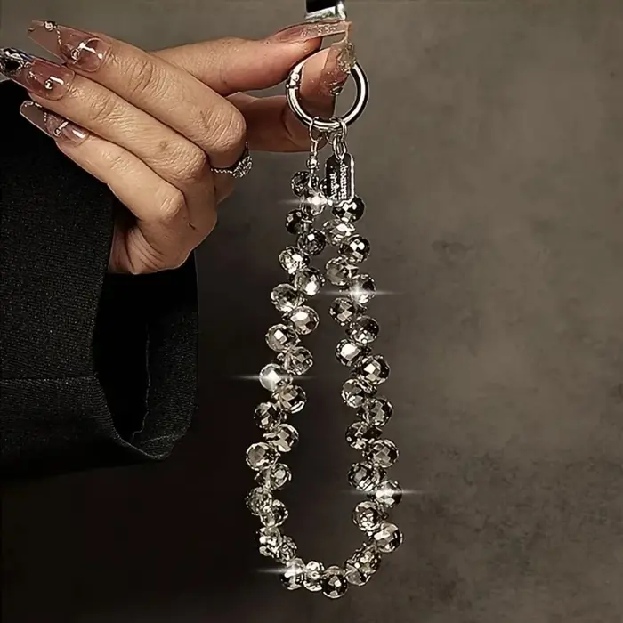 Breloque de sac perlée haut de gamme de luxe, porte-clés/lanière de téléphone en perles facettées exquises, idéale pour la décoration de sacs et les cadeaux