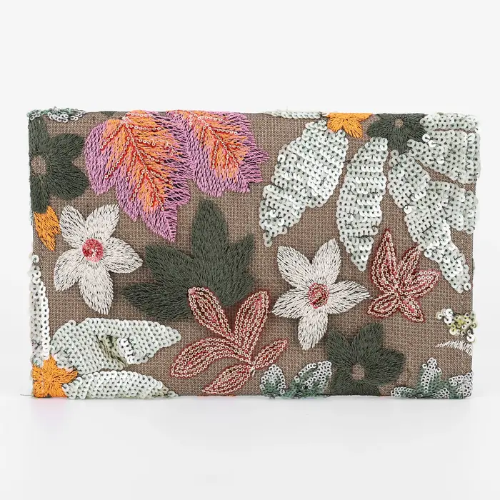 Pochette de soirée à paillettes brodées florales