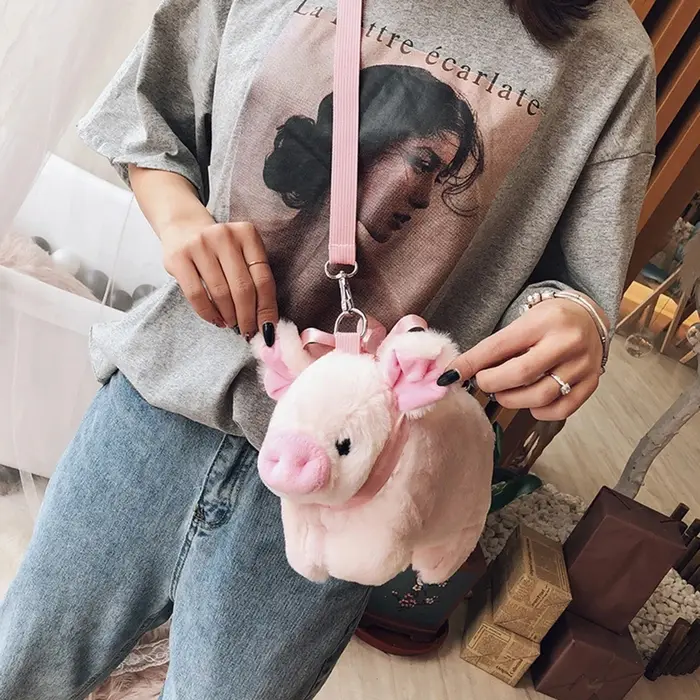 Sac en peluche porcelet rose Version coréenne grande capacité dame sac à bandoulière dessin animé Ins mignon poupée sac
