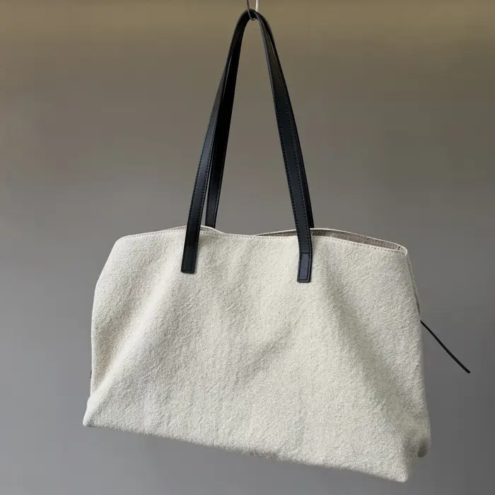 Toile de lin épissée Sac fourre-tout surdimensionné en cuir de vachette de première qualité