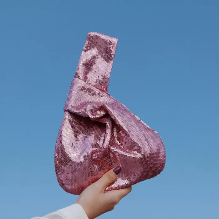 Sac à main portable à nœuds scintillants, sac seau de couleur unie, sac à sequins, sacs de shopping,