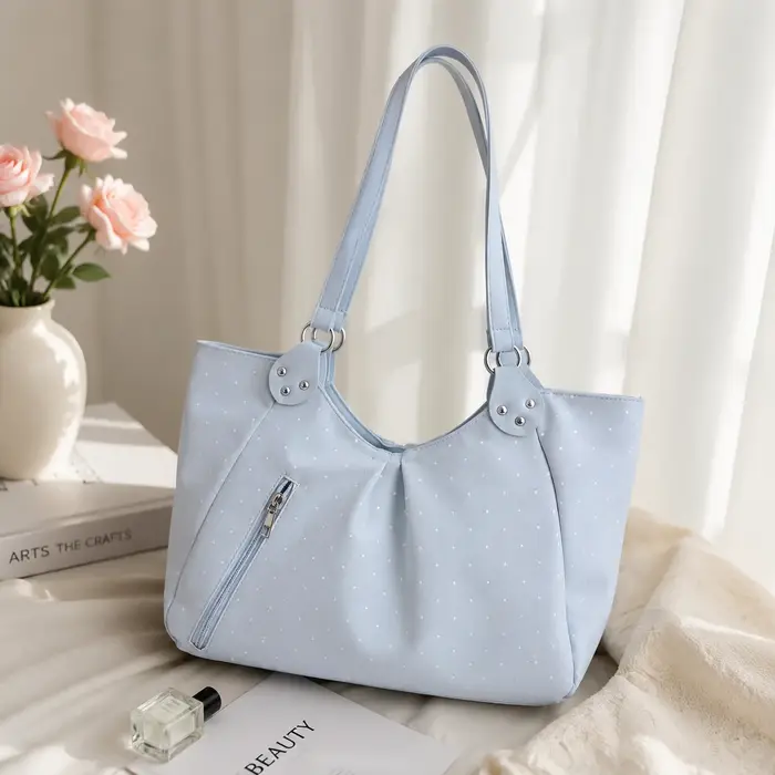 Sac fourre-tout coréen à pois rétro mignon avec fermeture éclair, grande capacité, décontracté, pour le quotidien, nouveau modèle tendance pour femmes, idéal pour le shopping et le travail