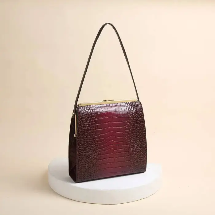 Sac à main classique Vintage motif Crocodile bordeaux en cuir synthétique, sac sous les bras élégant
