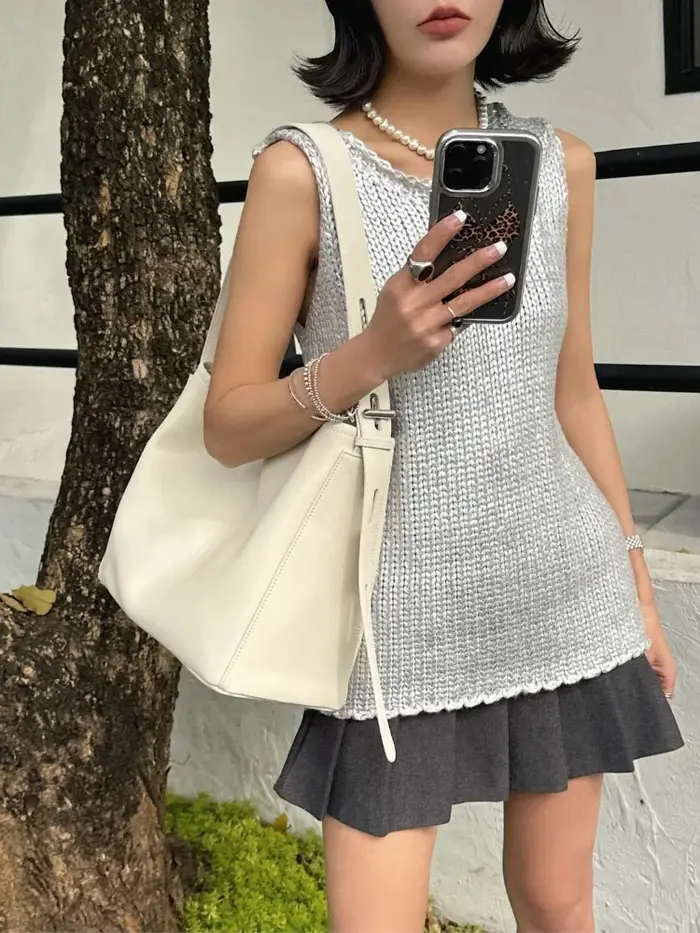Poignée réglable seau fourre-tout grande capacité brillant Kakhi couleur Beige cireux cuir de vache 