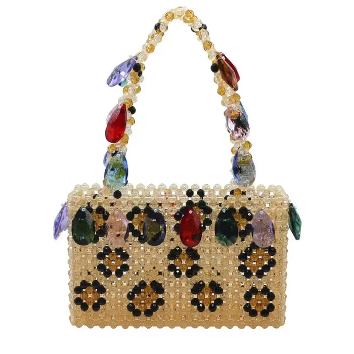 Sac seau de luxe tissé à la main avec perles pour femmes