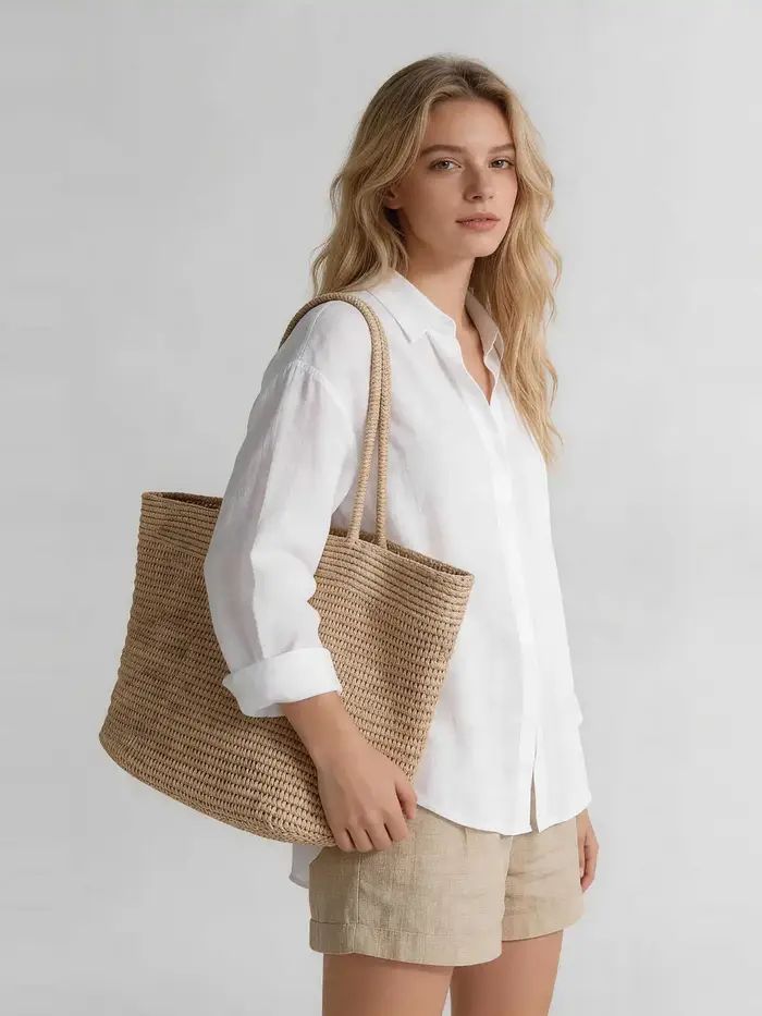 Sac fourre-tout en raphia tressé pour femme