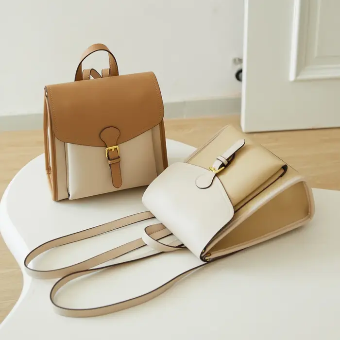 Sac à dos en cuir bicolore pour femme