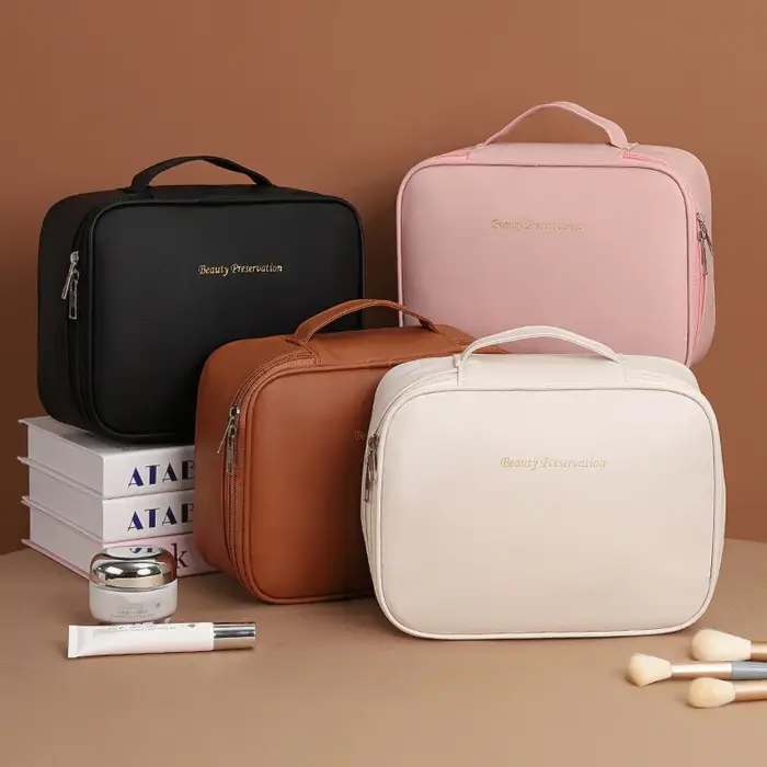 Sac de maquillage fourre-tout de luxe en PU pour femmes