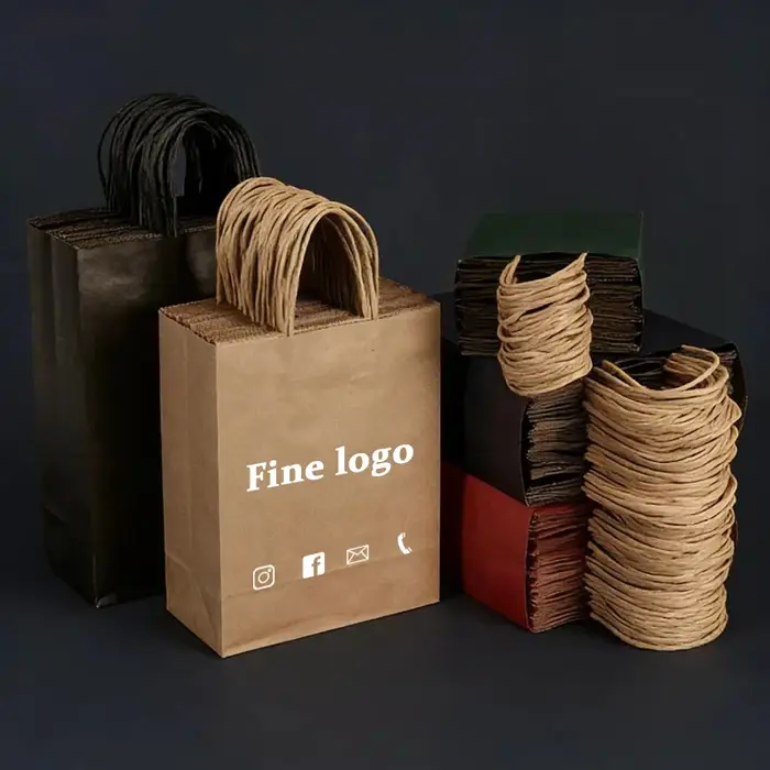 Sacs à main en papier Kraft, 50 pièces, sacs à main pour thé au lait, cosmétiques à emporter, magasin de vêtements, sacs d'emballage cadeau, Logo imprimé personnalisé