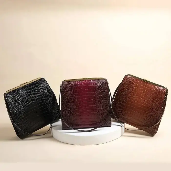 Sac à main classique Vintage motif Crocodile bordeaux en cuir synthétique