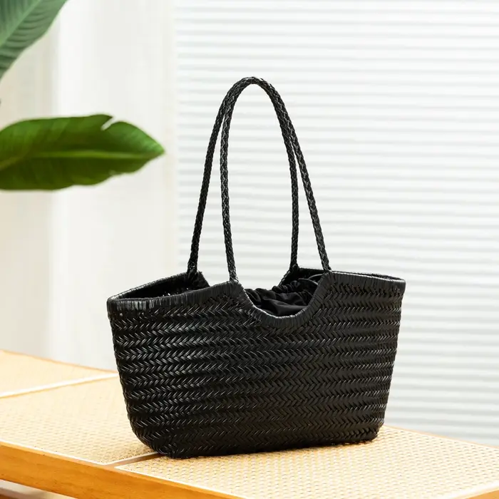 Sac fourre-tout en cuir véritable tissé à la main