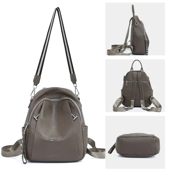 Zency-Sac à dos en cuir véritable pour femme, cartable Alligator Rivet, sac à dos initié par une fem