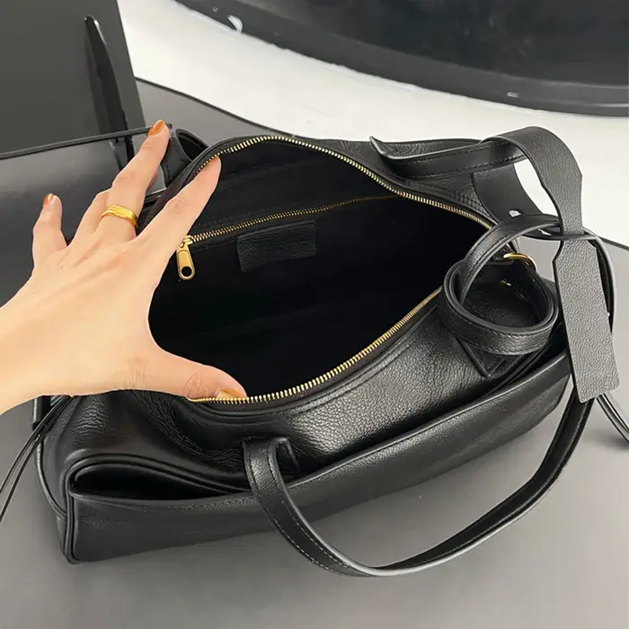 Sac d'oreiller en cuir véritable pour femmes, version haute, sac de bowling en cuir de vache à premi
