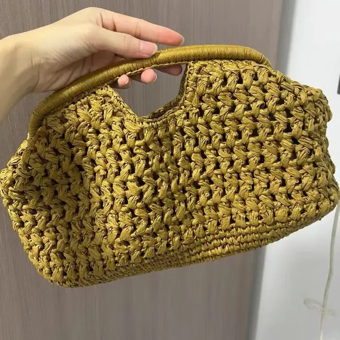 Mode paille pince coquille pochette pour femmes concepteur papier tissé sacs à main décontracté vintage