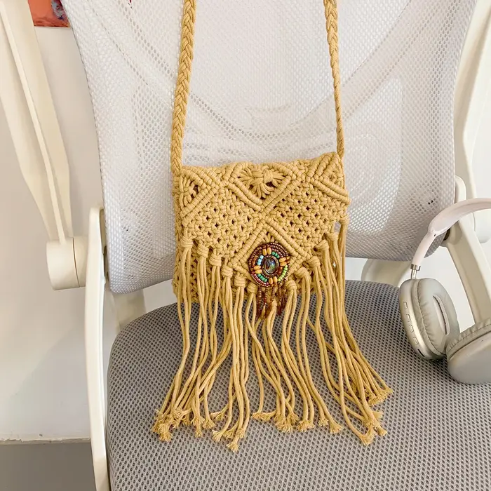 Nouveau sac bandoulière bohème en macramé pour femme