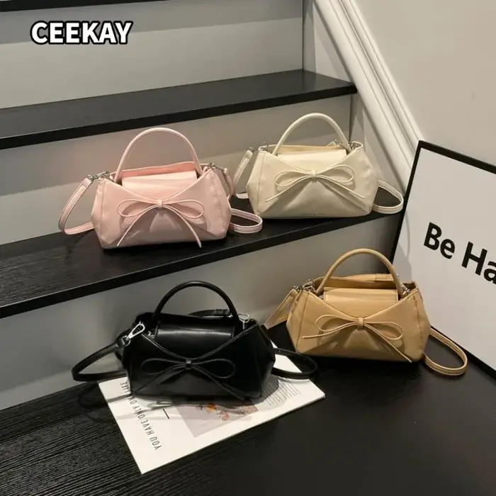 Sac à main mini trapèze élégant en PU souple avec grand nœud décoratif
