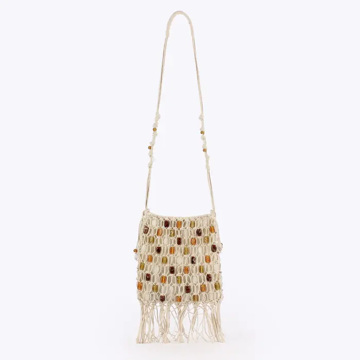 Sac à bandoulière perlé à pompons