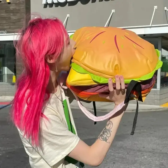 PU élégant Hamburger sac à dos ordinateur portable stockage fermeture éclair