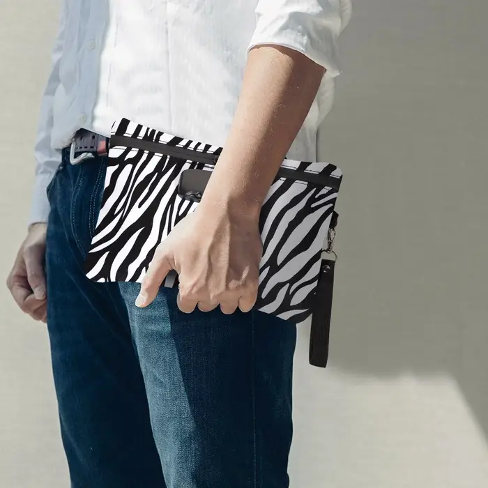 Pochette de poche à rayures zèbre avec fermeture éclair et serrure