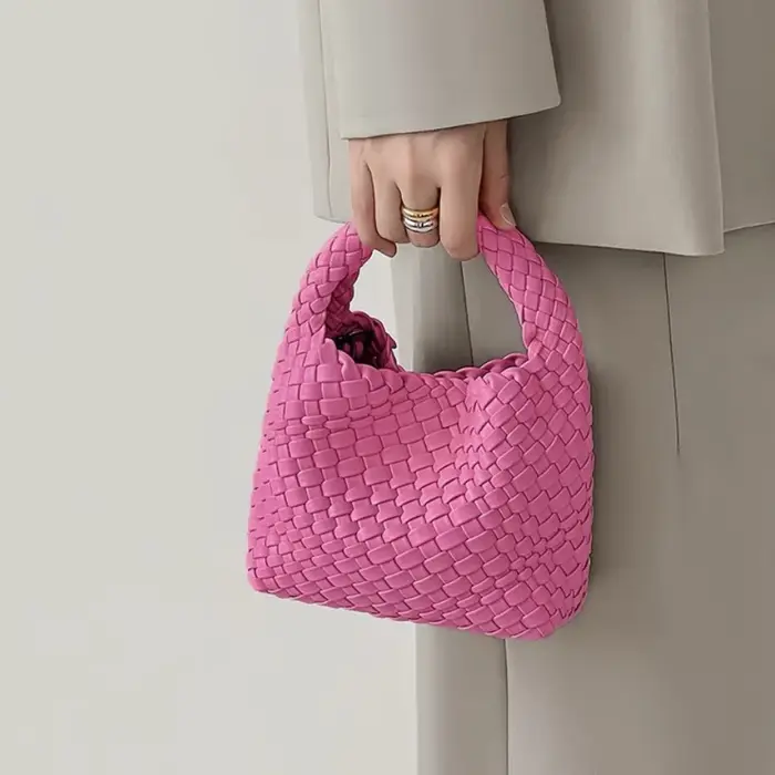 Sac cabas tissé pour femme, sac panier fait main en PU argenté pour l'été, mini sac à bandoulière st