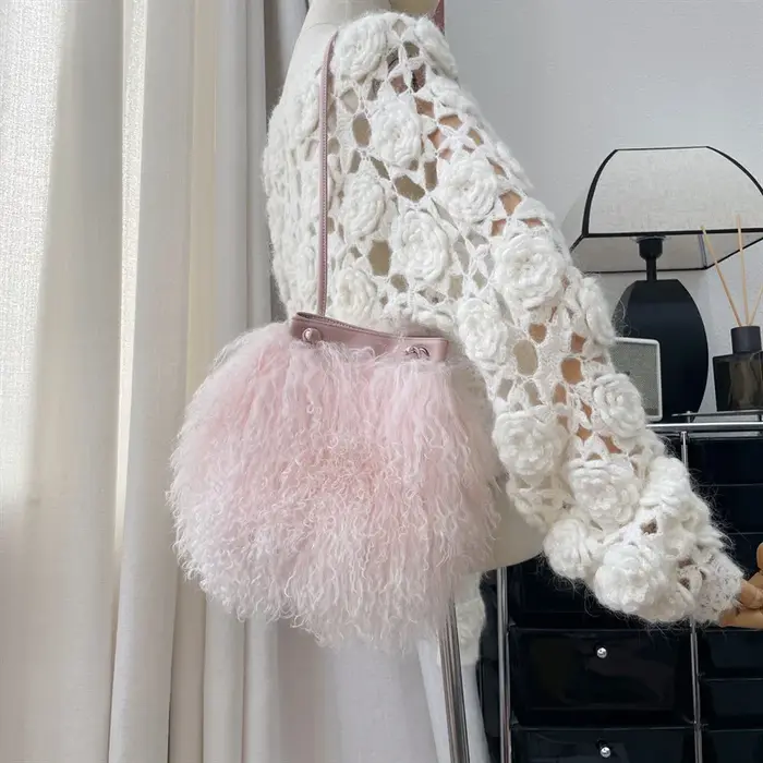 Nouveau Sacs à main en fourrure mongole femmes sac seau