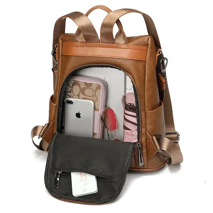 Sac à dos antivol marron pour femme