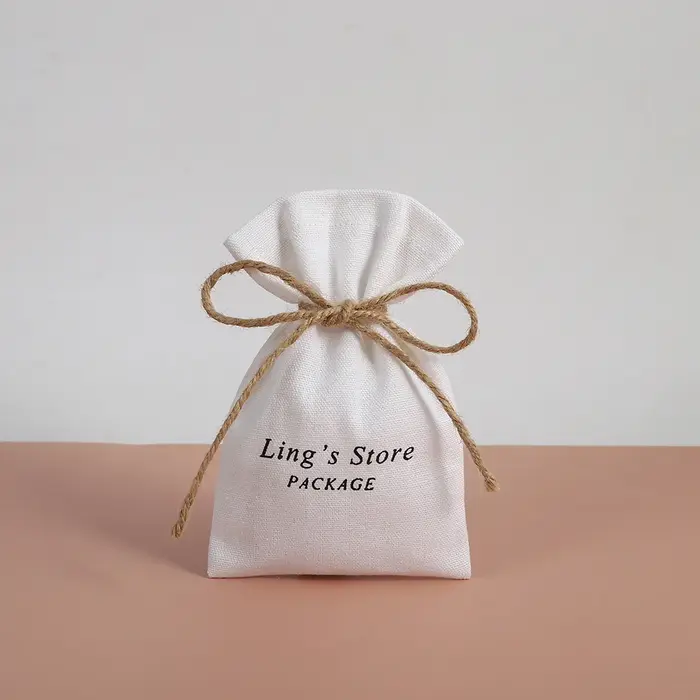 Sacs cadeaux en lin et coton avec Logo imprimé personnalisé, pochettes d'emballage de bijoux en velo