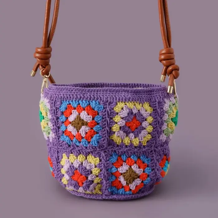 Sac à bandoulière multicolore en Crochet fait à la main