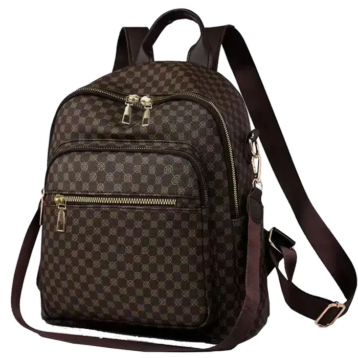 Sac à dos en PU à motif quadrillé pour usage quotidien