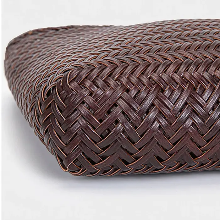 Sac à poignée supérieure tissé en cuir de vache pour femme, sacoche décontractée en tricot tressé, V