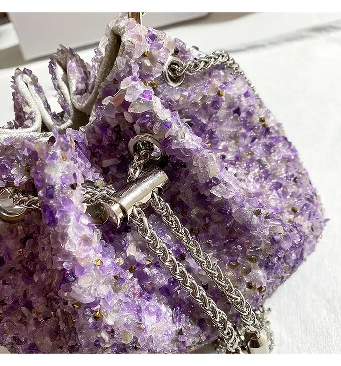 Pochette de soirée violette pour femme, sac à main de créateur de luxe, poignée en métal, sac messag