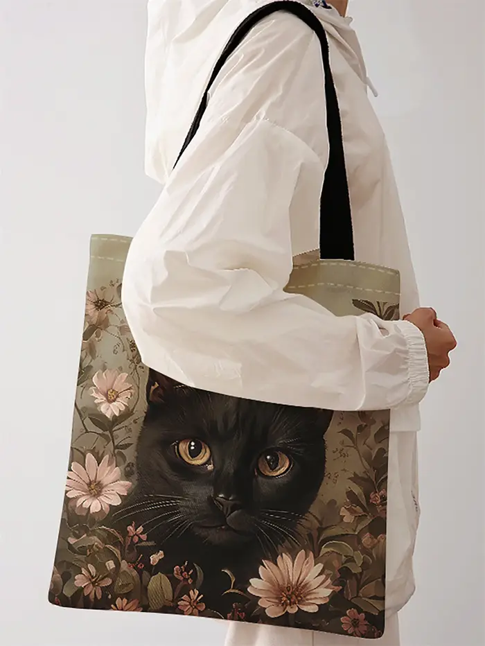 Sac à main décontracté imprimé motif chat noir