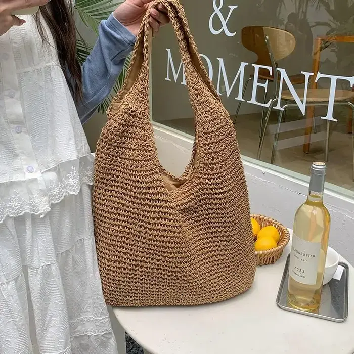 Sac à bandoulière en paille tressée pour femmes