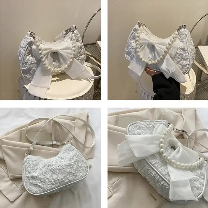 Sac à main plissé blanc en perles pour femmes