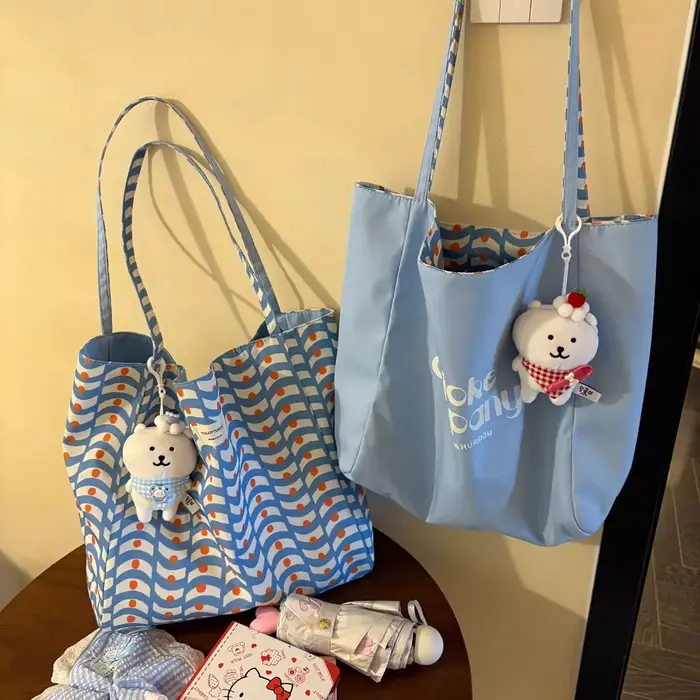 Sac fourre-tout en toile à motif ondulé réversible