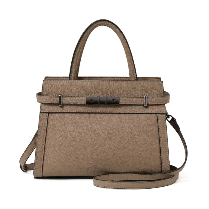 Sac fourre-tout minimaliste en cuir de vachette grain litchi pour femme