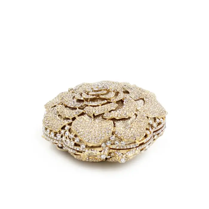 Pochette de luxe en forme de Rose avec strass et diamant, sac à main creux en métal pour Banquet et