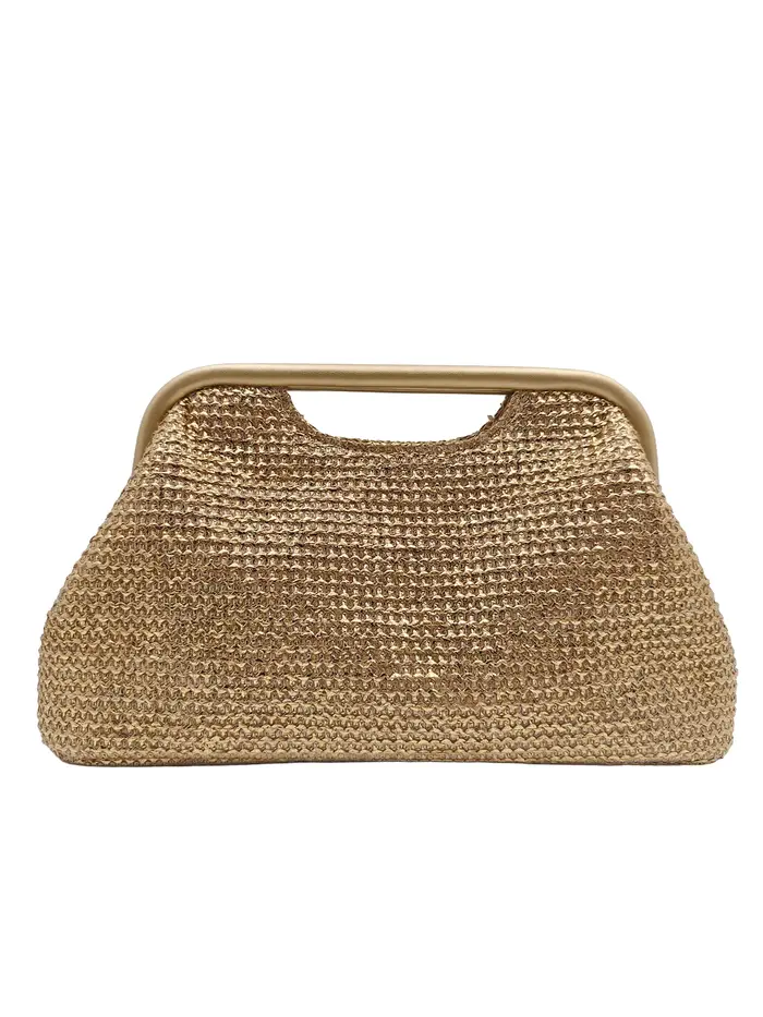 Sac à main doré tissé pour femme - Sac à bandoulière élégant avec chaîne, léger et doté d'une sangle