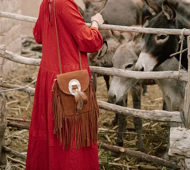 TEELYNN Boho Hippie gitane marron sac à franges pour femmes 2025 Vintage bandoulière bohème givré PU cuir gland