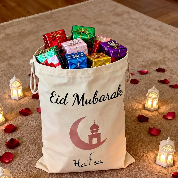 Sac cadeau en coton avec nom personnalisé eid mubarak