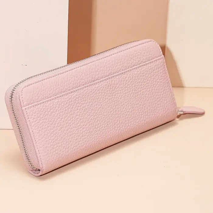 Sac portefeuille en cuir véritable pour femme, porte-monnaie, étui pour clé et rouge à lèvres, poudr