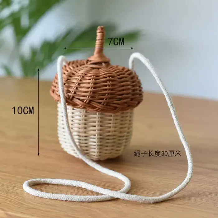 Panier en rotin mignon tissé à la main, paniers en forme de champignon, sacs de rangement en paille 
