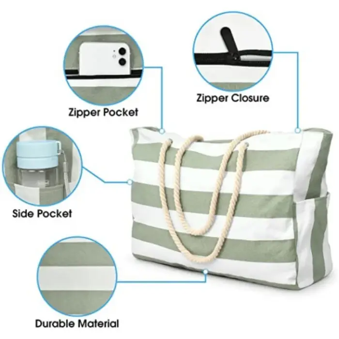 Sac de plage pour femme avec poche extérieure zippée